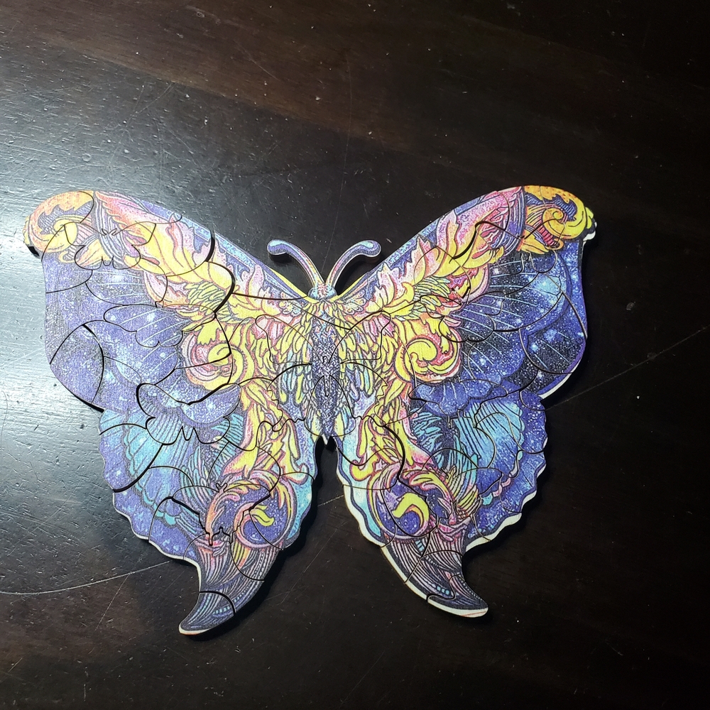 Galaxy Butterfly Wooden Puzzle - Purple & Yellow - Picture 2 of 5